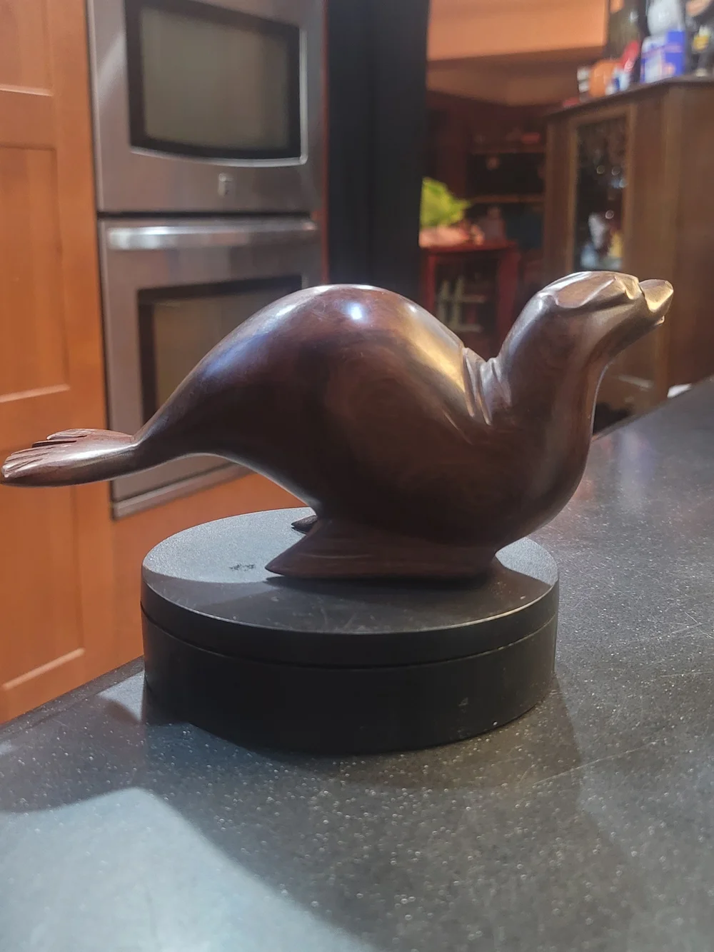 Handcarved Brown Wooden Seal Figurine Decorative Accent